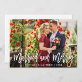 ブラシスクリプト結婚したとフォトクメリーリスマス シーズンカード (正面/裏面)