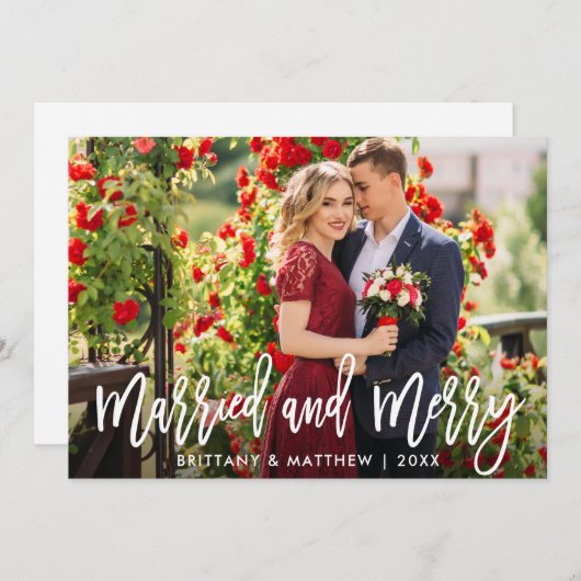 ブラシスクリプト結婚したとフォトクメリーリスマス シーズンカード (正面/裏面)