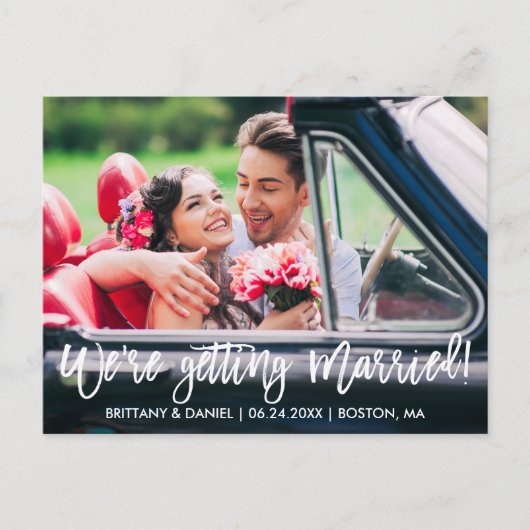 ブラシスクリプト結婚する日付を保存 ポストカード (正面)