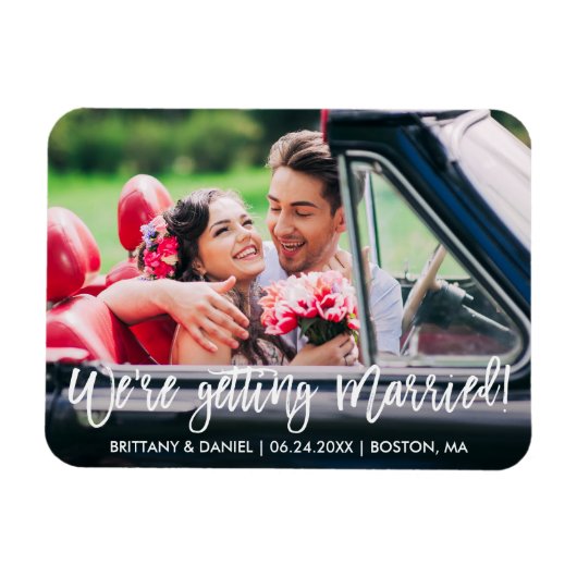 ブラシスクリプト結婚する日付を保存 マグネット (横)