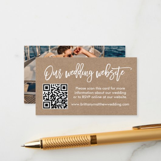 ブラシスクリプト結婚のウェブサイトQRフォトクラフト エンクロージャーカード (正面/裏面インサイチュ)