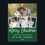 ブラシスクリプト結婚のクリスマス4フォトグリーン ポストカード<br><div class="desc">Brush Script 結婚's Merry Christmas Greenはがき – 4枚の写真</div>