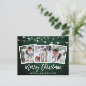 ブラシスクリプト緑の木製ライト3フォトクリスマス ポストカード (スタンド正面)