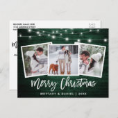ブラシスクリプト緑の木製ライト3フォトクリスマス ポストカード (正面/裏面)
