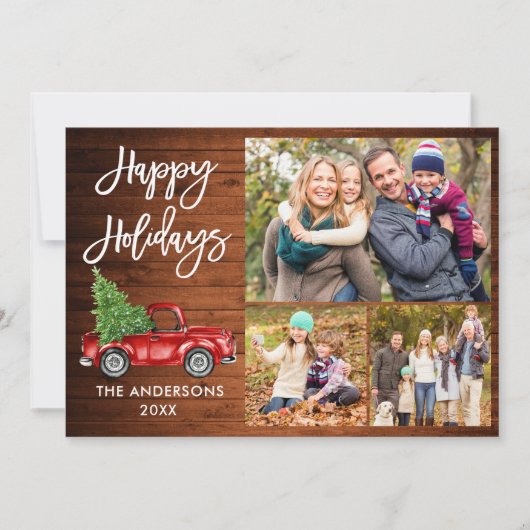 ブラシスクリプト赤トラック木材の雪片3写真 シーズンカード (正面)