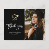 ブラシスクリプト金ゴールドキャップの感謝してい卒業あなた ポストカード (正面)