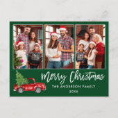 ブラシスクリプト3フォトクリスマスヴィンテージトラックグリーン ポストカード (正面)