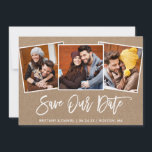 ブラシスクリプト3救写真日付Kraftカード セーブザデート<br><div class="desc">ブラシモダンスクリプ素朴トウッドカップル3写真救私たちの日付婚約発表Kraftカード</div>