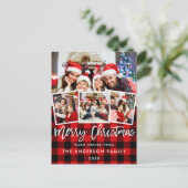 ブラシスクリプト メリークリスマス 4枚の写真 赤い格子縞 ポストカード (スタンド正面)