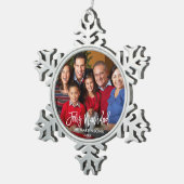 ブラシスクリプトFeliz Navidadフォト スノーフレークピューターオーナメント (右)