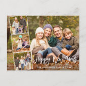 ブラシスクリプトHappy New Year Family 4 Photo ポストカード (正面)