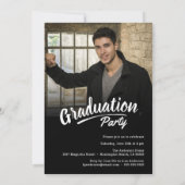 ブラシスクリモダンプトの卒業2枚の写真パーティー 招待状 (裏面)