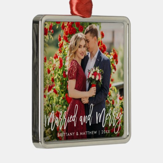 ブラシスク結婚したリプトメリーと写真結婚の正方形 メタルオーナメント (右)