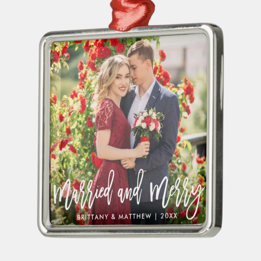 ブラシスク結婚したリプトメリーと写真結婚の正方形 メタルオーナメント (左)