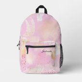 ブラシストロークとスクライブロックスピンクパターン プリントバックパック (正面)