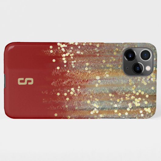 ブラシストロークと紙吹雪ドットと金ゴールドモノグラム iPhoneケース (裏面横)
