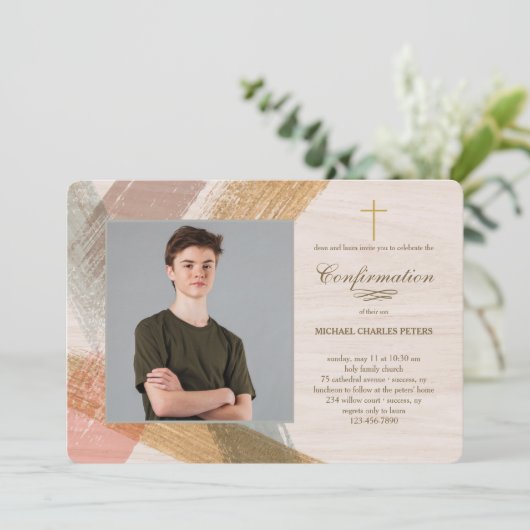 ブラシストロークの写真の確認招待状 招待状 (スタンド正面)