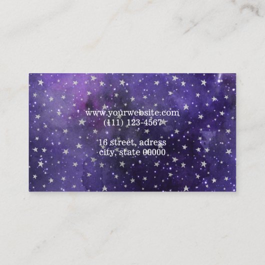 ブラシストロークの紫色の銀河系そして星 名刺 (裏面)