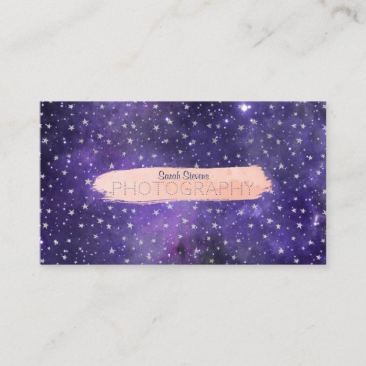 ブラシストロークの紫色の銀河系そして星 名刺 (正面)