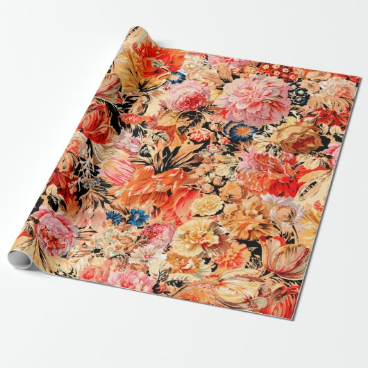 ブラシストロークの花のパターン ラッピングペーパー (アンロールド)