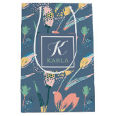 ブラシストロークイラストレーションカラフルチューリップパターン ミディアムペーパーバッグ (正面)