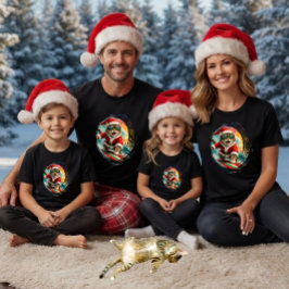 ブラシストロークサーファー猫サンタトロピカルクリスマス Tシャツ