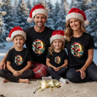 ブラシストロークサーファー猫サンタトロピカルクリスマス Tシャツ