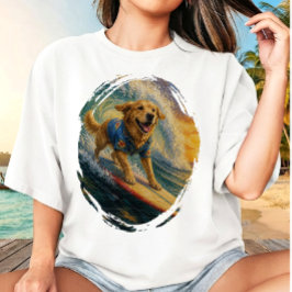 ブラシストロークサーフィンゴールデンレトリバーインハワイ Tシャツ