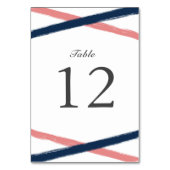 ブラシストロークテーブル番号カード |ネイビーサンゴ テーブルナンバー (正面)