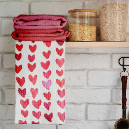 ブラシストロークハート – 赤とピンク キッチンタオル