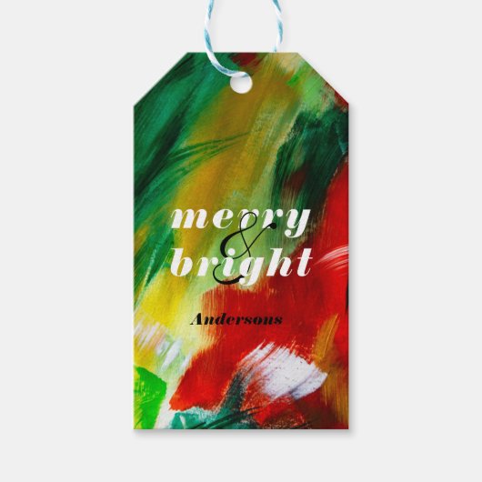ブラシストロークフェスティバル抽象芸術クリスマスの背景 ギフトタグ (正面)