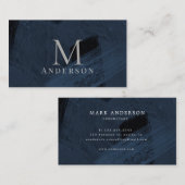 ブラシストロークブルーダブル男らしモノグラム 名刺 (正面/裏面)