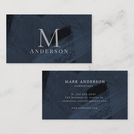 ブラシストロークブルーダブル男らしモノグラム 名刺 (正面/裏面)