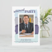 ブラシストロークブルーフォトリタイアメントパーティーInvitati 招待状 (スタンド正面)