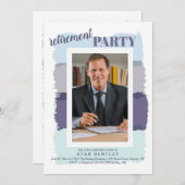 ブラシストロークブルーフォトリタイアメントパーティーInvitati 招待状 (正面/裏面)