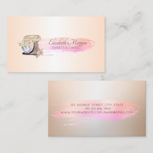 ブラシストロークベーカリーレトロミキサーフラワー 名刺 (正面/裏面)