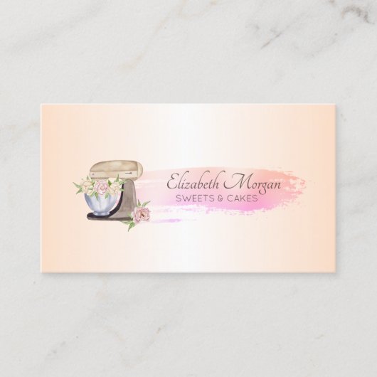 ブラシストロークベーカリーレトロミキサーフラワー 名刺 (正面)