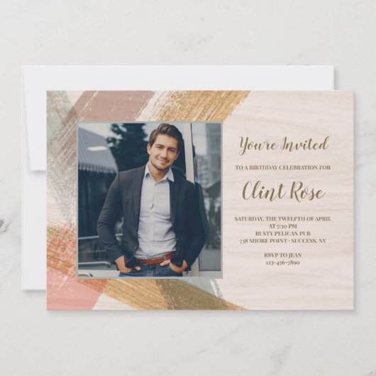 ブラシストローク写真の誕生日パーティーへの招待 招待状 (正面)