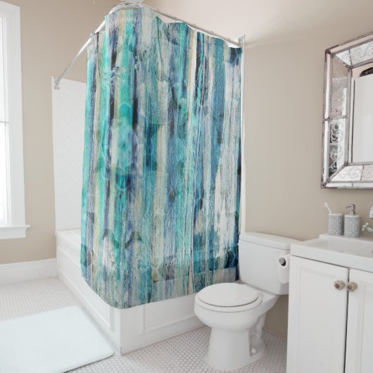 ブラシストローク抽象芸術ターコイズブルー シャワーカーテン (インサイチュ)