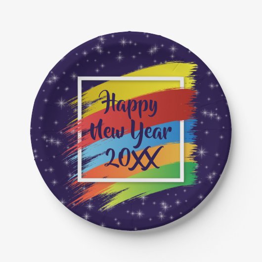 ブラシストローク新年20xxパーティー7" ペーパープレート (正面)