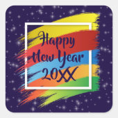 ブラシストローク新年20xxパーティー スクエアシール (正面)