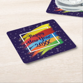 ブラシストローク新年20xxパーティー スクエアペーパーコースター
