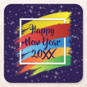 ブラシストローク新年20xxパーティー スクエアペーパーコースター (正面)