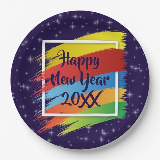 ブラシストローク新年20xxパーティー ペーパープレート (正面)
