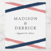 ブラシストローク結婚のワインラベル |ネイビーサンゴ ワインラベル (シングルラベル)