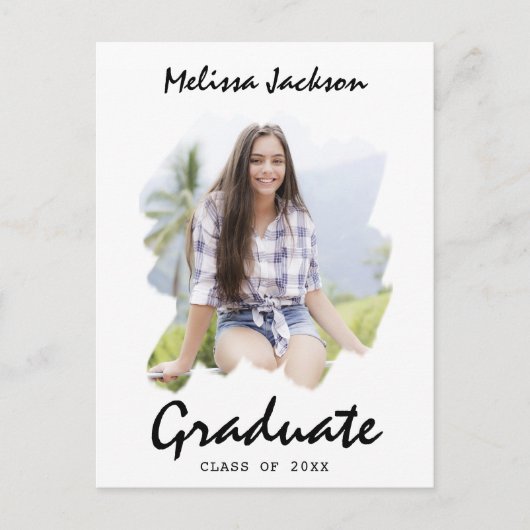 ブラシストローク自分の2枚の写真の卒業を追加 案内ポストカード (正面)