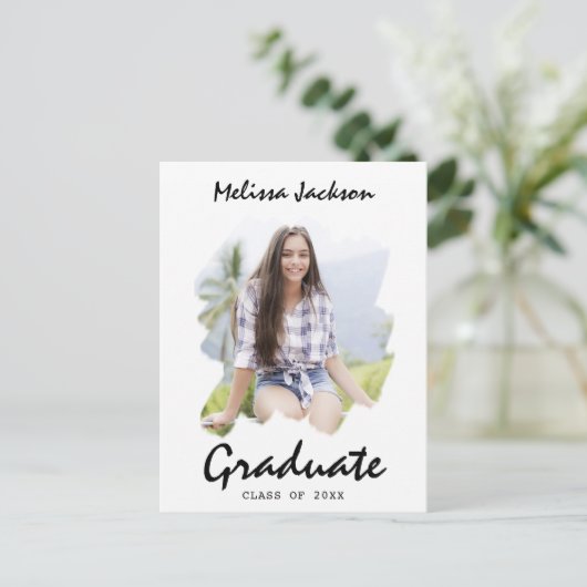 ブラシストローク自分の2枚の写真の卒業を追加 案内ポストカード (スタンド正面)