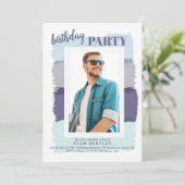ブラシストローク青い写真の誕生日パーティーの招待 招待状 (スタンド正面)