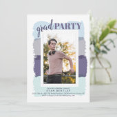 ブラシストローク青い写真卒業パーティーInvitati 招待状 (スタンド正面)