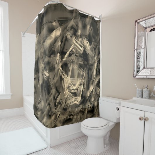 「ブラシストローク」で染色されたねじれたベージュの正方形 シャワーカーテン (インサイチュ)